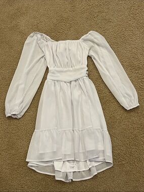 Juniors- Elegant White Off-Shoulder High-Low Dress